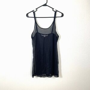 VTG Victoria's Secret M Black Sheer Nylon Nightgown Slip Dress Lingerie Babydoll